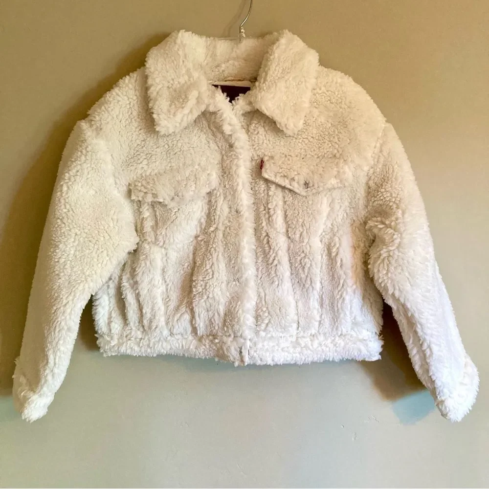 NEW Levi's Baby Bubble Sherpa Trucker Jacket Coconut Milk Cream Off White Size L - Picture 7 of 15